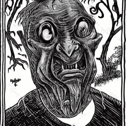 AI generated: Horror black creature,scary old demon,sore face,