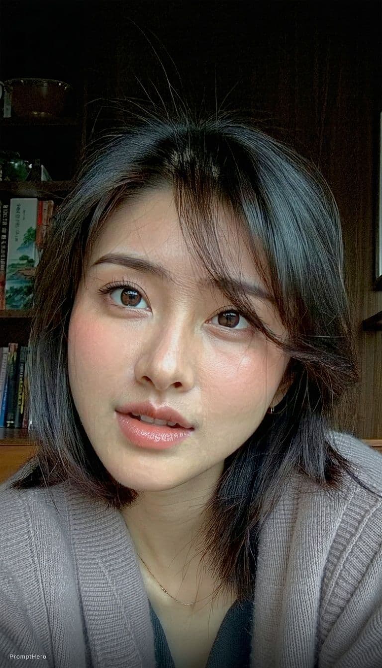 AI generated: A highly detailed, photorealistic, cinematic vertical medium-close-up shot of a stunning young east ...