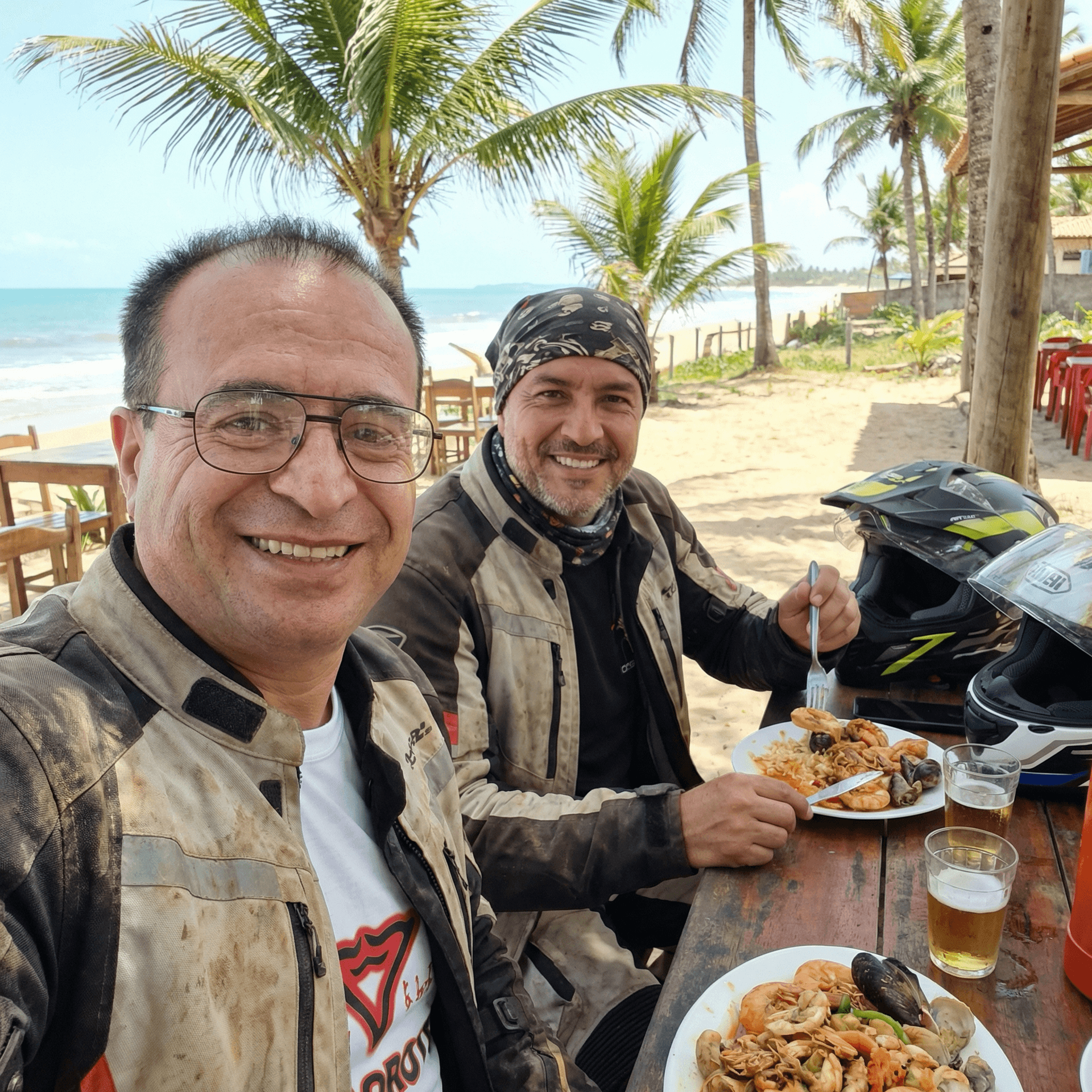 AI generated: With Charly Sinewan, the famous motorcycle traveler, dressed in Trail motorcycle gear, an adventurou...