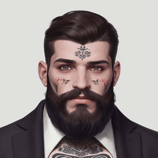 AI generated: el rostro de un hombre vestido con saco y corbata moderno con el rostro y una barba muy larga, en el...