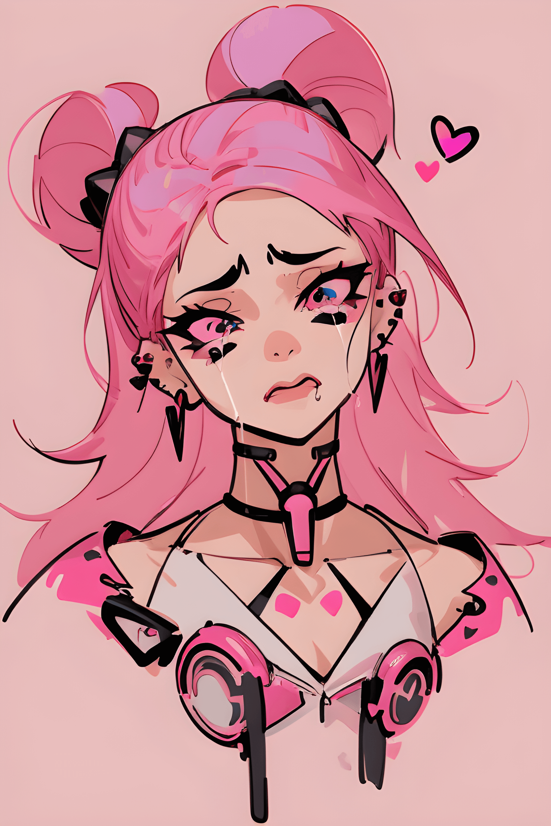 AI generated: a drawing of a woman with pink hair and piercings, vector art, tumblr, broken hearts, black art, wom...