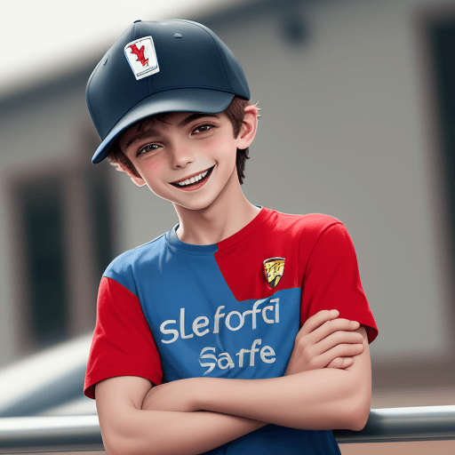 AI generated: High resolution photography a boy with ferrari cap looks skinny and happy face with salesforce shirt