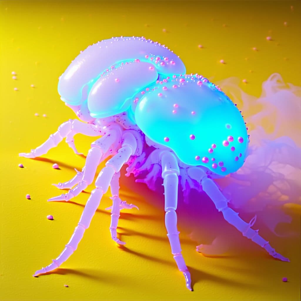 AI generated: Bioluminescent creature with glowing organs glitch-teleporting through space, leaving faint toxic va...