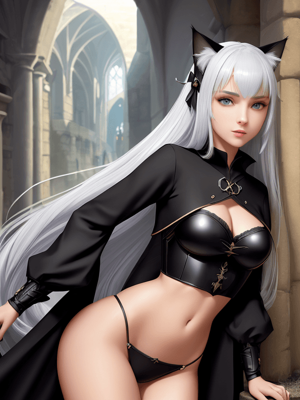 AI generated: A young beautiful cat-girl. Cat ears. Cat's tail. A beautiful face. Beautiful eyes. Clear eyes. A cl...