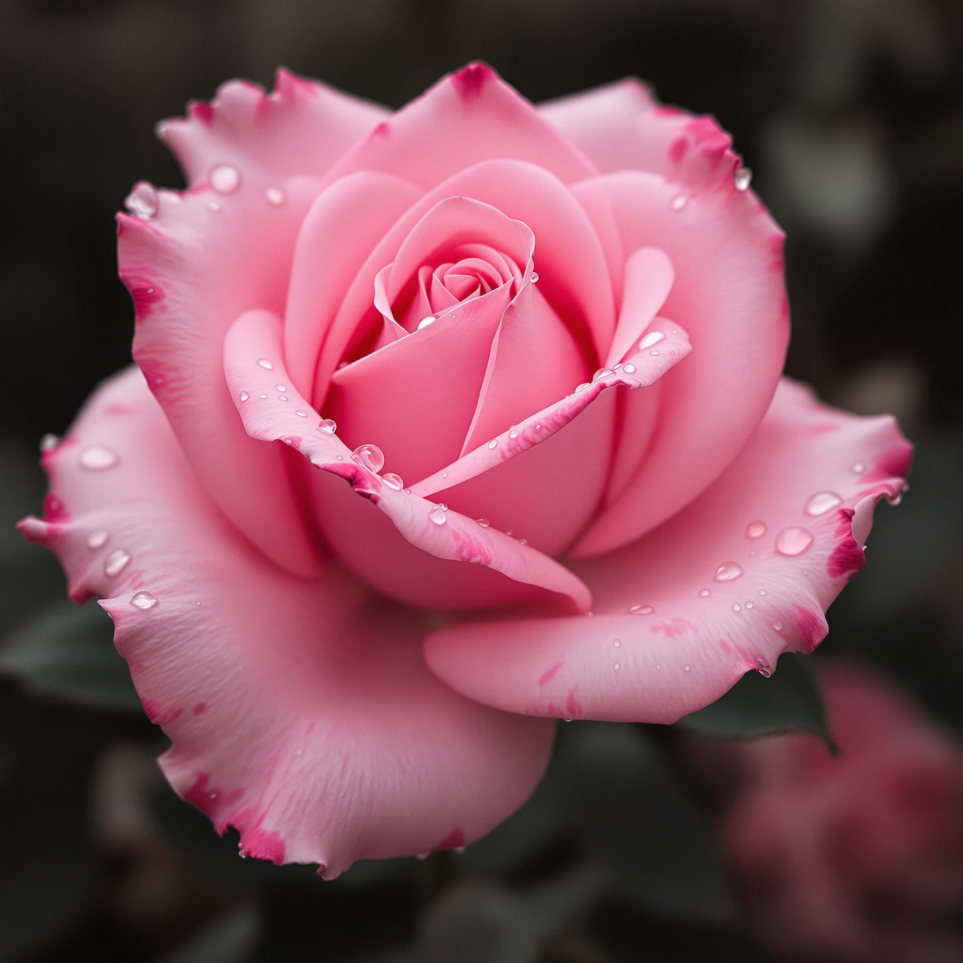 AI generated: a pink rose with water drops, in the style of webcam photography, francine van hove, soft, dreamy sc...