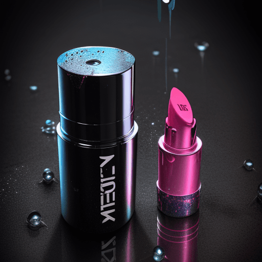 AI generated: huge metal lips with dripping lipstick drops and luiquid on the floor:: neon::1 liquid::1 metallic::...