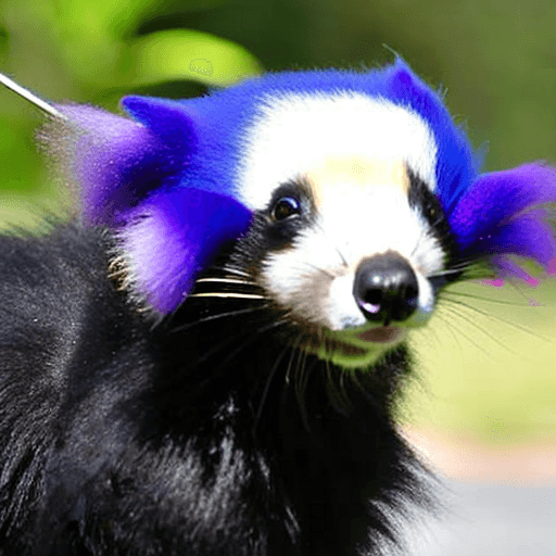 AI generated: skunk furry with purple fur, blue hair, forcing a feral dog to suck his penis,