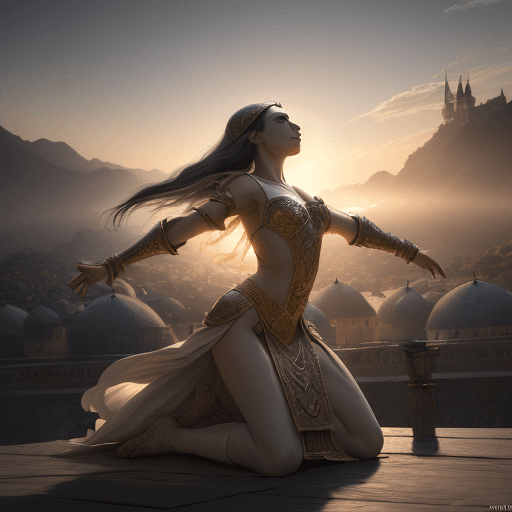 AI generated: Ultra high resolution photography of a medieval, Turkish, dancer, woman, dramatic light, pale sunris...