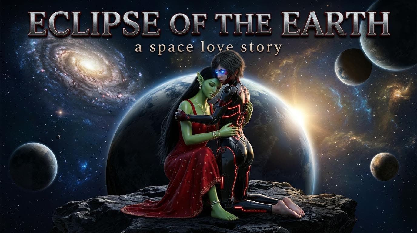 AI generated:  Make a movie poster in 16.9 with these two characters hugging in space with galaxies and planets. T...