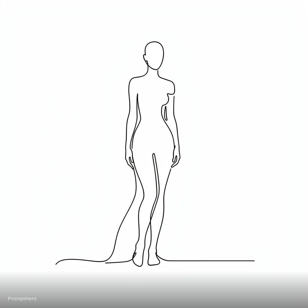 AI generated: a light outline of a woman's contour , hinting at her beauty and grace, without details, in one thin...