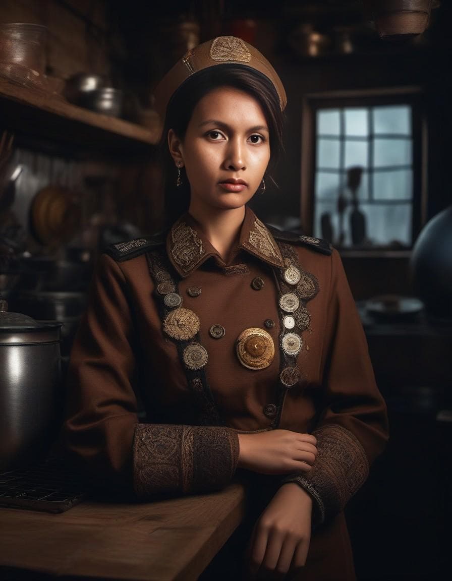 AI generated: postapocalypse, High detail RAW color Photo, closeup shot, of (rebellious 1950s Polish woman, wearin...