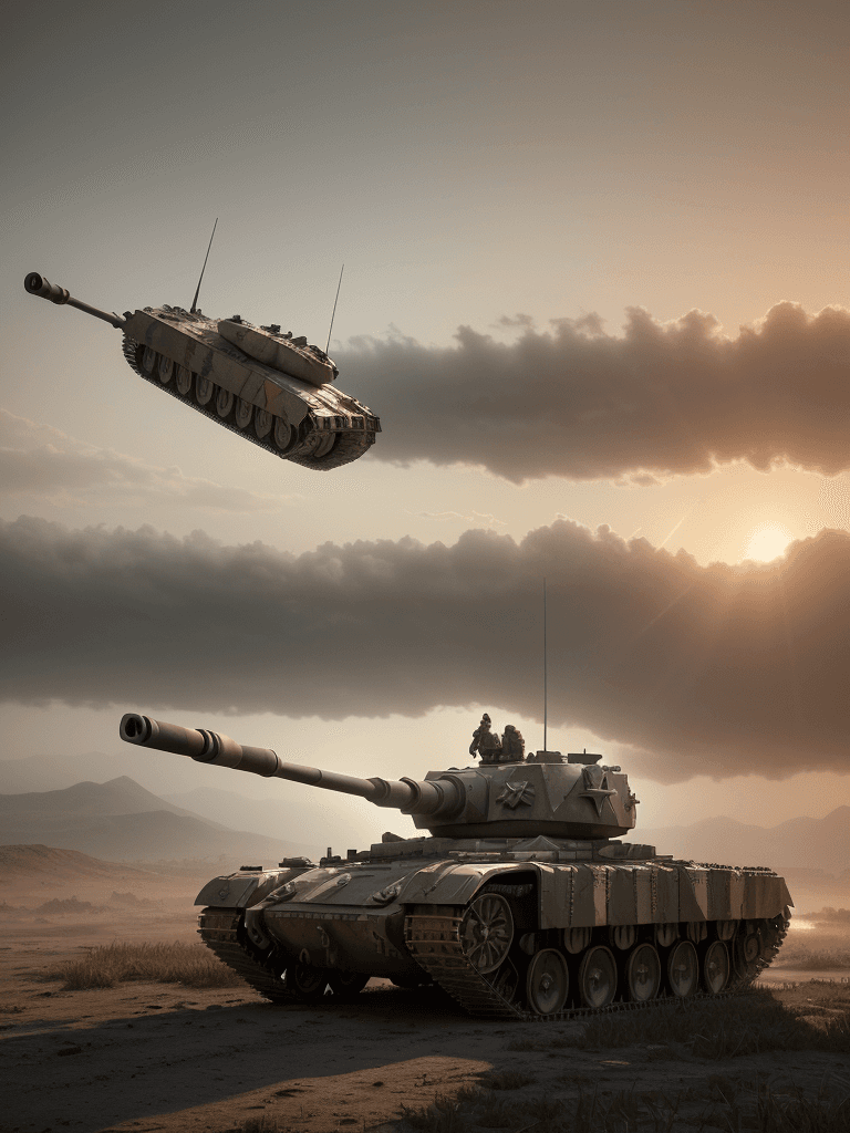 AI generated: Photo of a ultra realistic war tank, dramatic light, pale sunrise, cinematic lighting, battered, low...