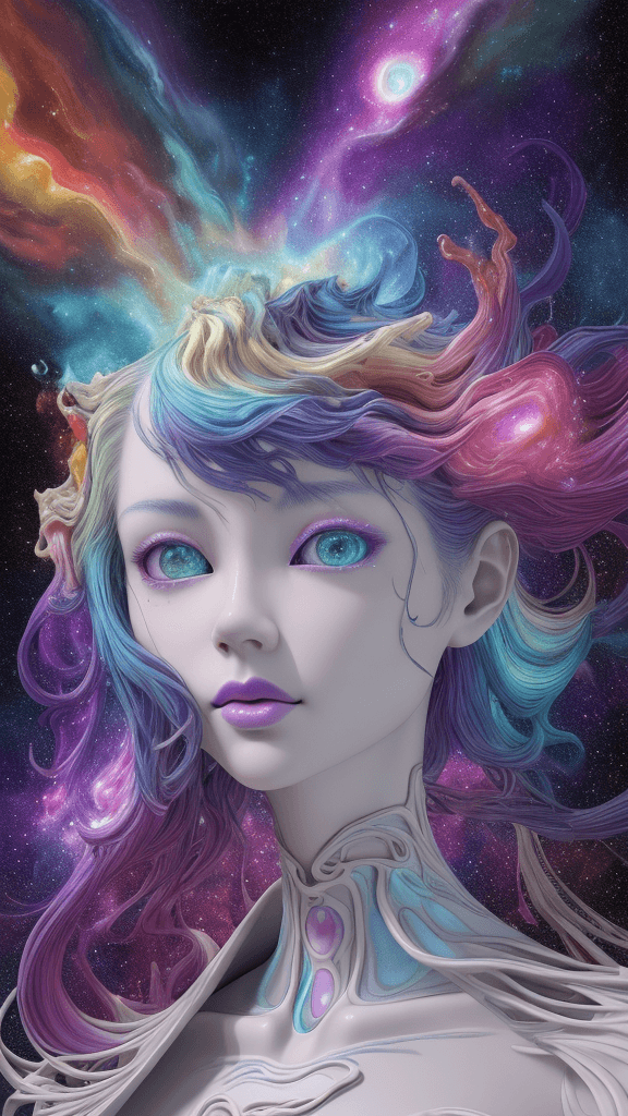AI generated: "hey girl im on acid i can feel my soul", complex celestial-energy background, colorful best image q...