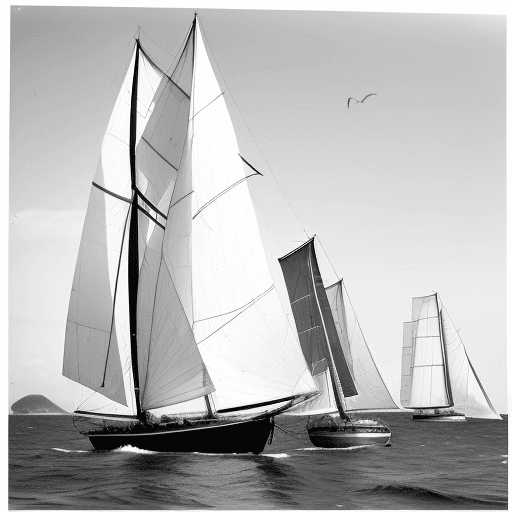 AI generated: High resolution photography inspired by "Flying Spinnakers" legendary photo from Morris Rosenthal co...