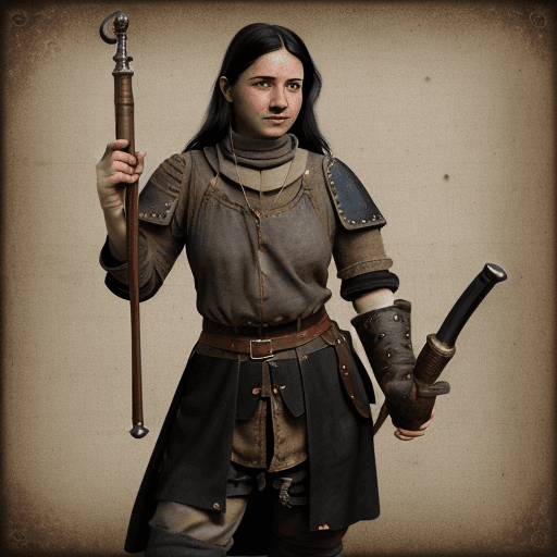 AI generated: Blunderbuss in hand, medieval, engineer, leather jerkin, renaissance, dirty looking, Pouch over shul...
