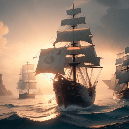 AI generated: Photo of a ultra realistic sailing ship, dramatic light, pale sunrise, cinematic lighting, battered,...