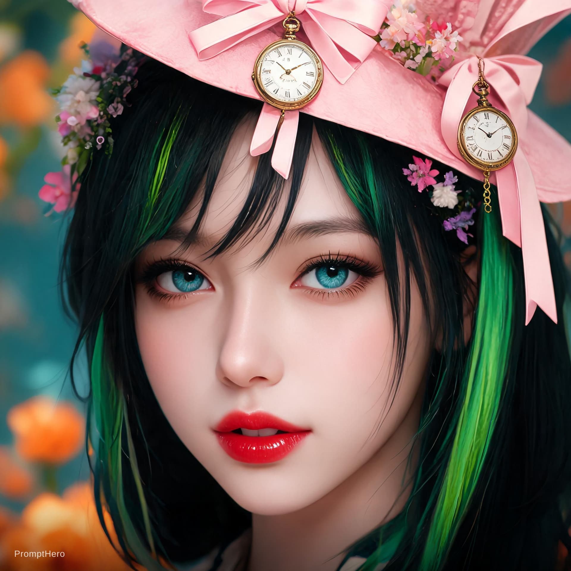 AI generated: ultra-detailed close-up portrait of a young east asian woman with striking blue-green eyes and thick...
