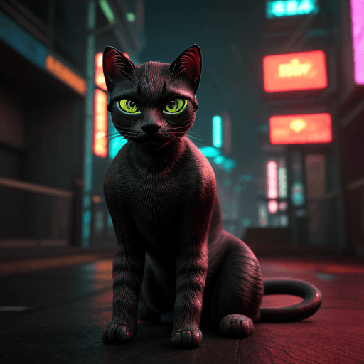 AI generated: cyberpunk thai cat, highly detailed, made with blender --v 4, dark background, neon