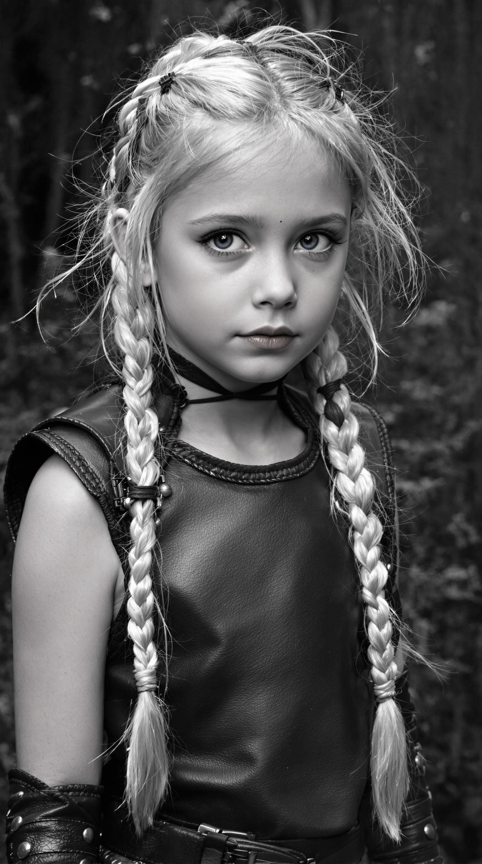 AI generated: professional black and white photo of the most beautiful girl in the world, (age 7),(highly detailed...