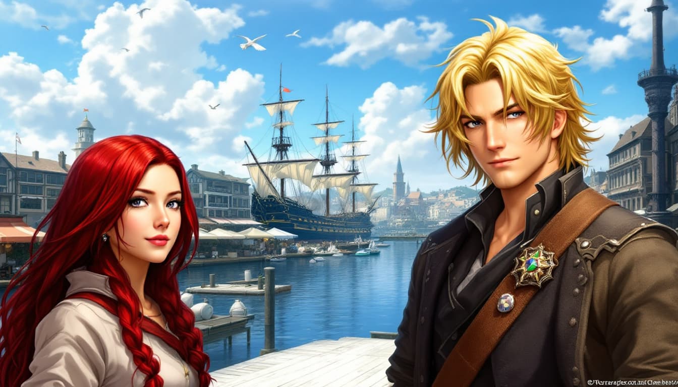 AI generated: A realistic image of three characters in the foreground and a detailed background. Foreground charac...