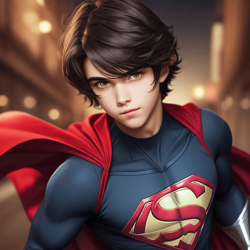 AI generated: cute boy with dark hair wearing superhero costumes