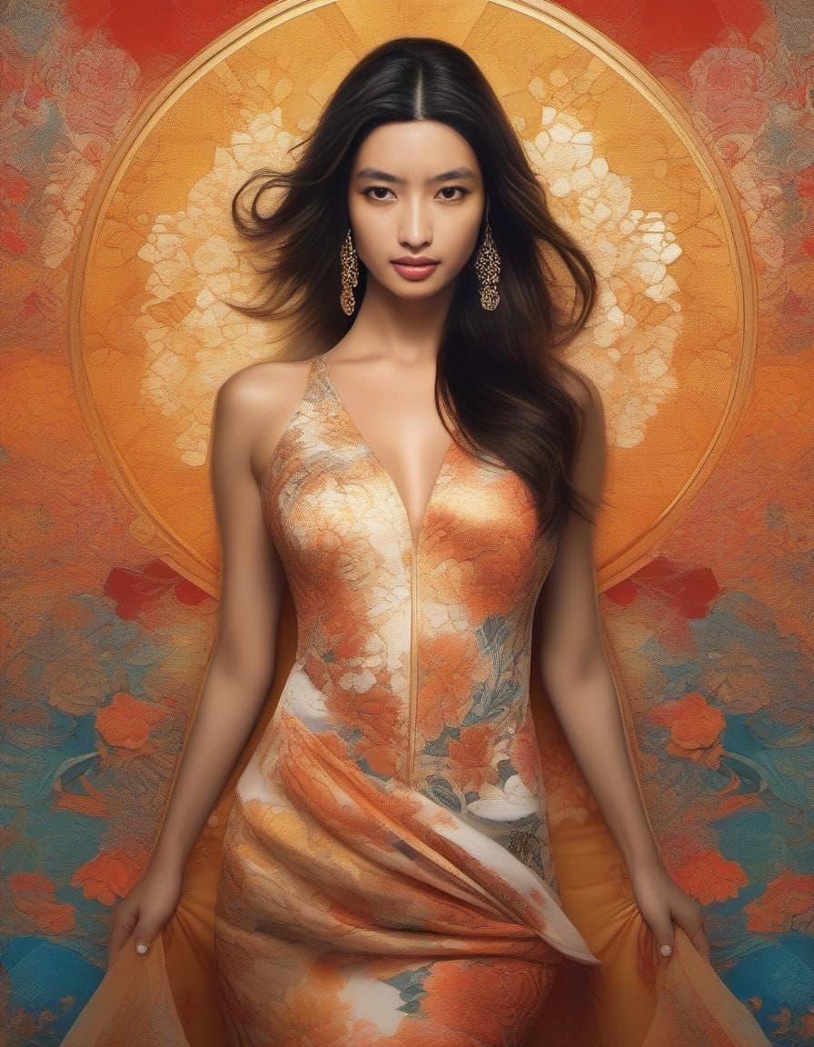 AI generated: illustration of Adriana Lima made of honey, nude:1.3, head to toe, exposed, spread legs liquid dress...