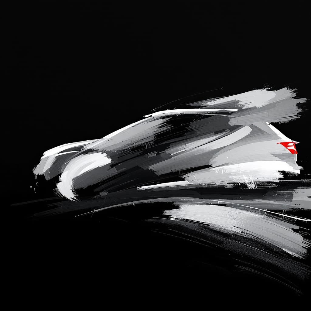 AI generated: artistic, abstract art, sweeping strong brush strokes in shades of gray peral against a solid black ...
