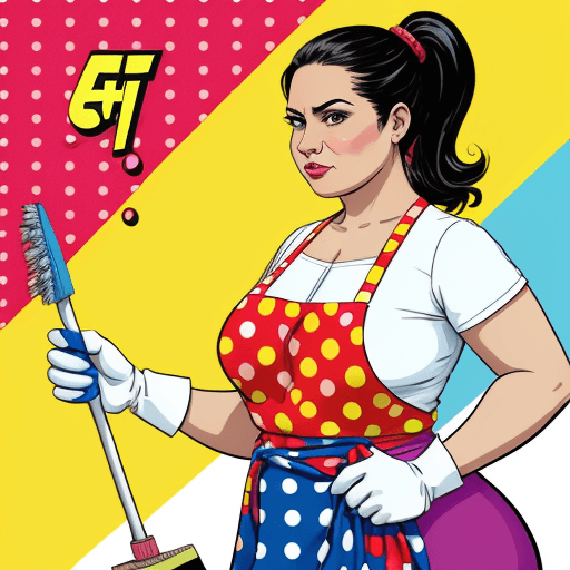 AI generated: Colorful pop art illustration of a modern, empowered Latina 40 year old woman dedicated to cleaning....