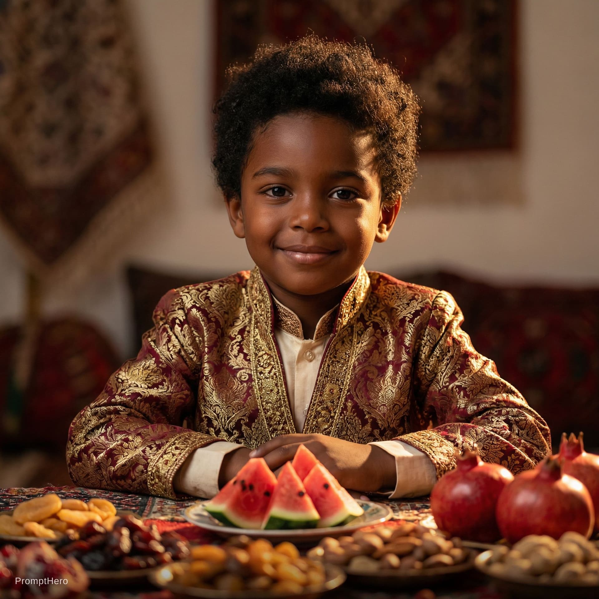 AI generated: A professional portrait of the child from the uploaded photo, wearing elegant traditional Persian at...