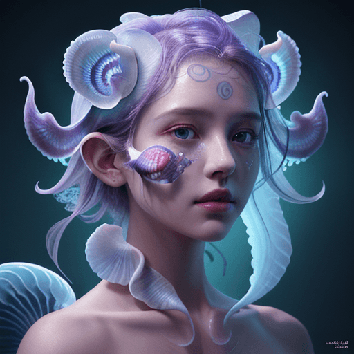 AI generated: Goddess close-up portrait ribcagel. jellyfish phoenix head, nautilus, orchid, skull, betta fish, bio...