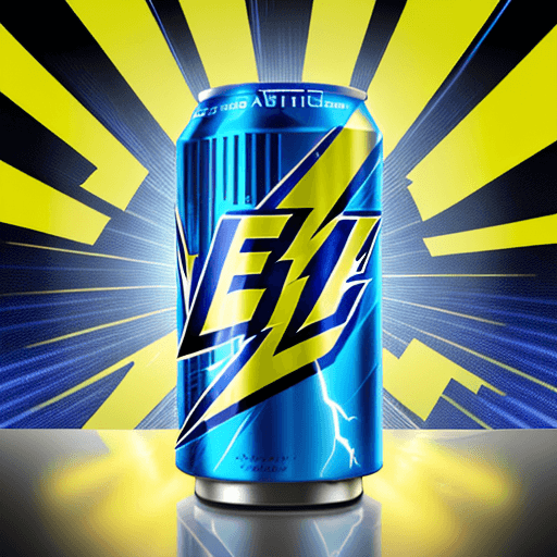 AI generated: a can of energy drink "voltage", with logo thunder and word "voltage", advertising banner, front pos...