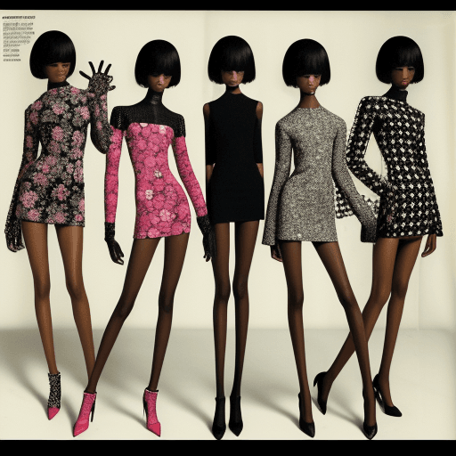 AI generated: black
 high fashion models, vogue, squares, flower pattern, 1967 --c 25 --no no ugly, deformed, nois...