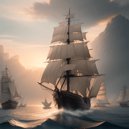 AI generated: Photo of a ultra realistic sailing ship, dramatic light, pale sunrise, cinematic lighting, battered,...