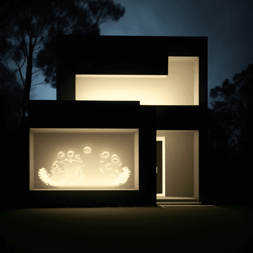 AI generated: modern private house, in the style of trapped emotions depicted, backlight, biomorphic, simplistic c...