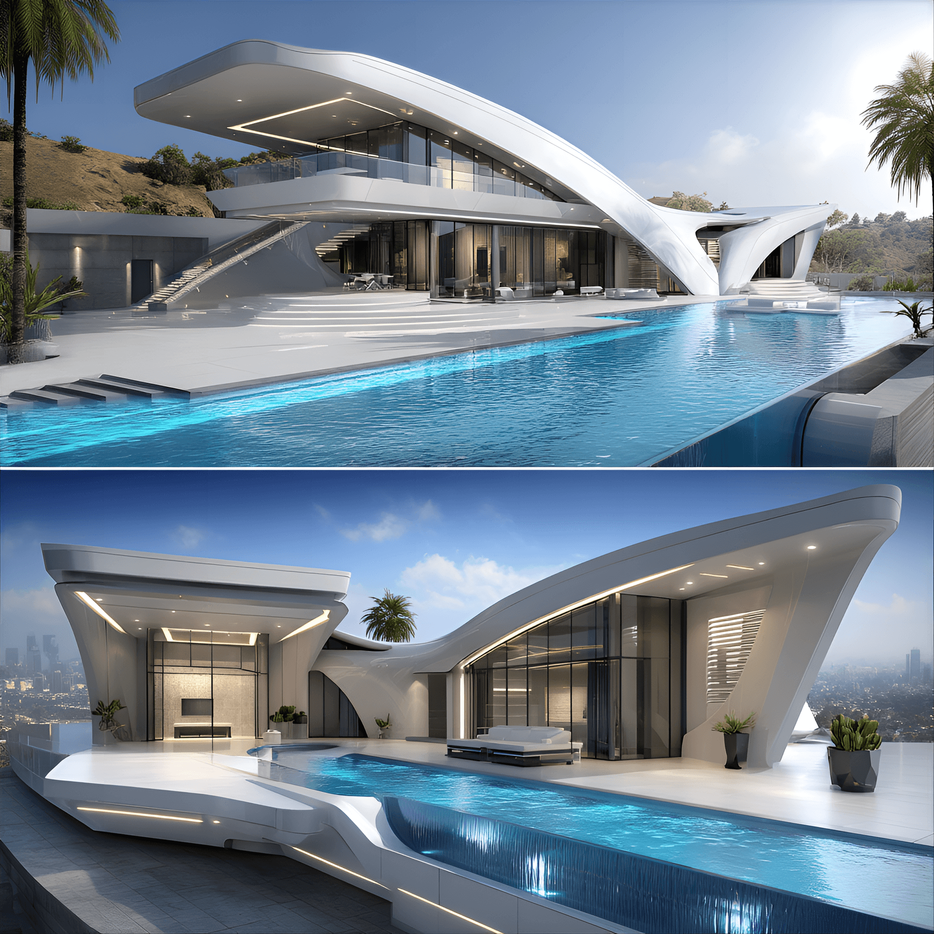 AI generated: A futuristic mid-century modern mansion shaped like a phoenix, with seamless indoor-outdoor living
...