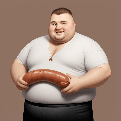 AI generated: Polish fat guy sebastian with sausage in hand
