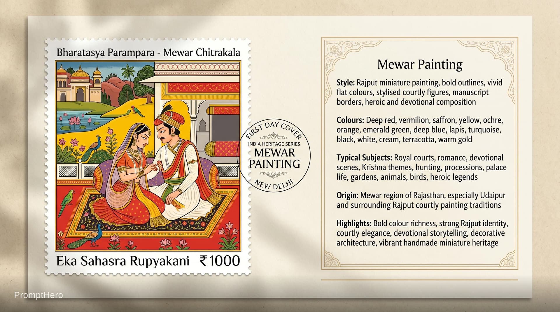 AI generated: Create a 16:9, 4K premium commemorative First Day Cover envelope inspired by India Post heritage des...