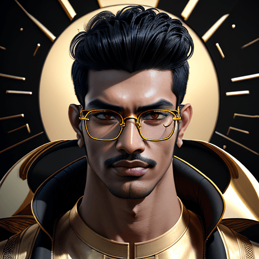 AI generated: God full portrait image. A Man name Roshan,  6'2 height,  8 abs, cool haristyle, wears big golden gl...