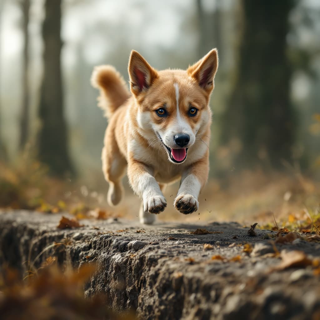 AI generated: A dog runs on a knife's edge