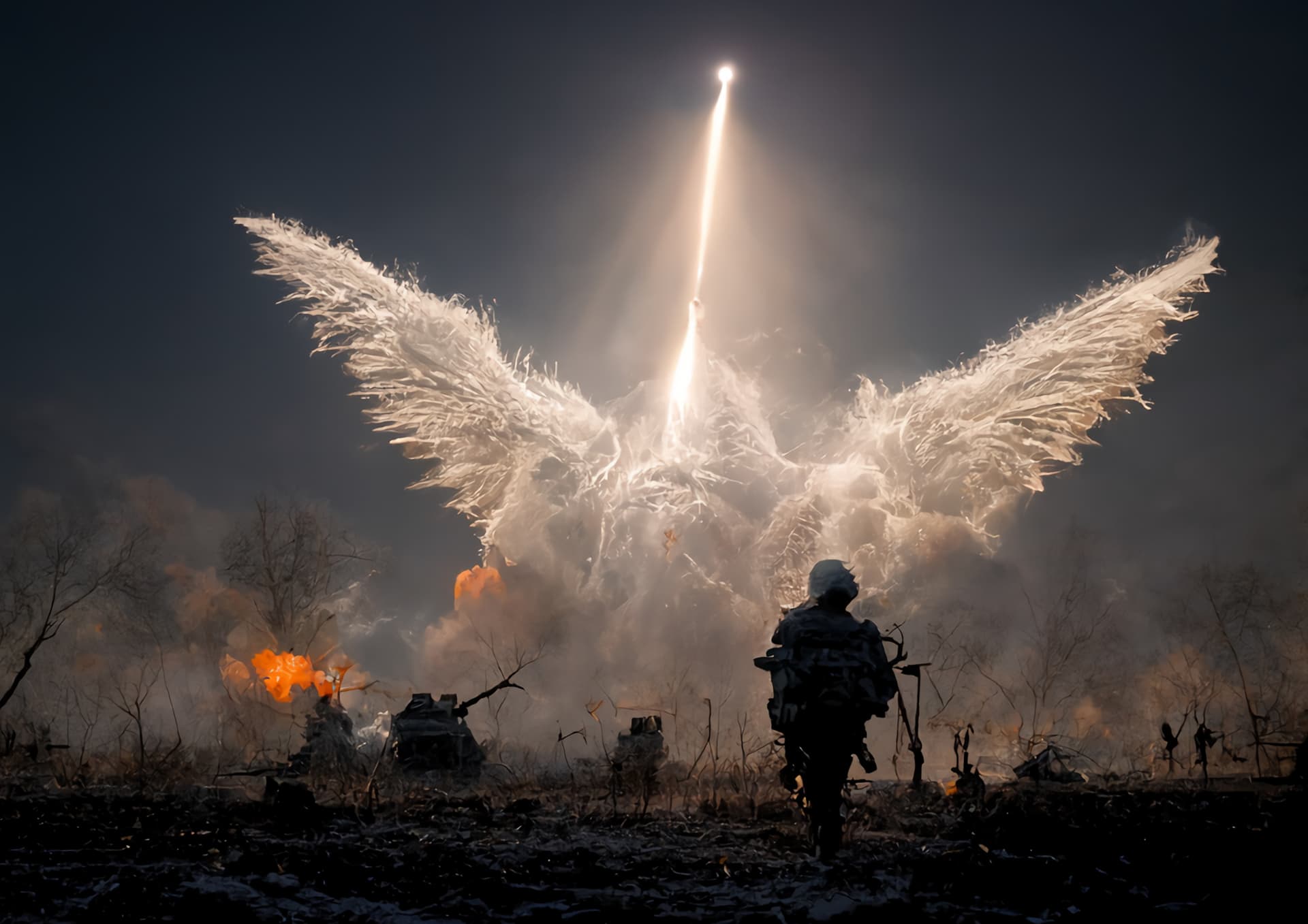 AI generated: Saint Himars, soldier is walking