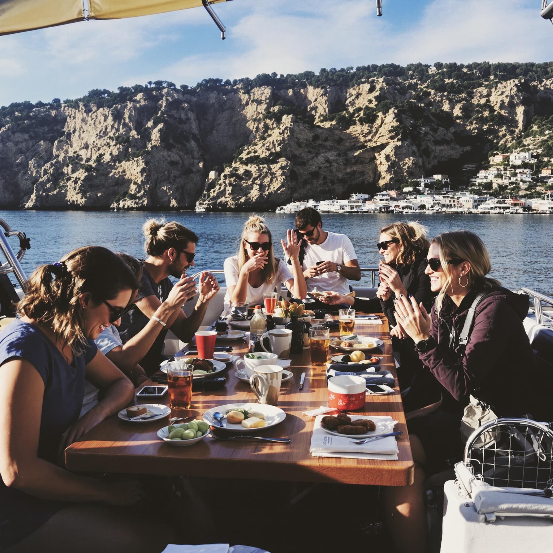 AI generated: fujifilm, leyca, boat tour, corporate retreat, happy team building retreat, happy team on a boat, po...