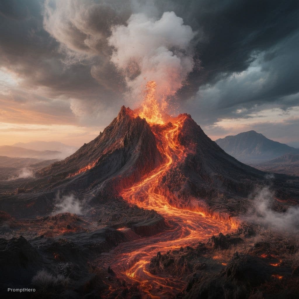 AI generated: One of nature's most dramatic overachievers, volcanoes have been stealing the scene since long befor...