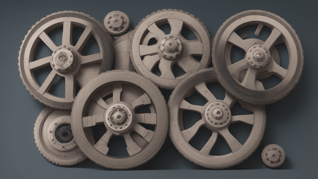 AI generated: spoke and wheel with the center word "Program" and the outer words "Implementation", "Platform", etc...
