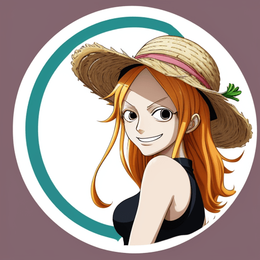 AI generated: a sticker of Nami from one piece, straw hat, smirk smile, anime style, minimalist design --ar 2:3 --...