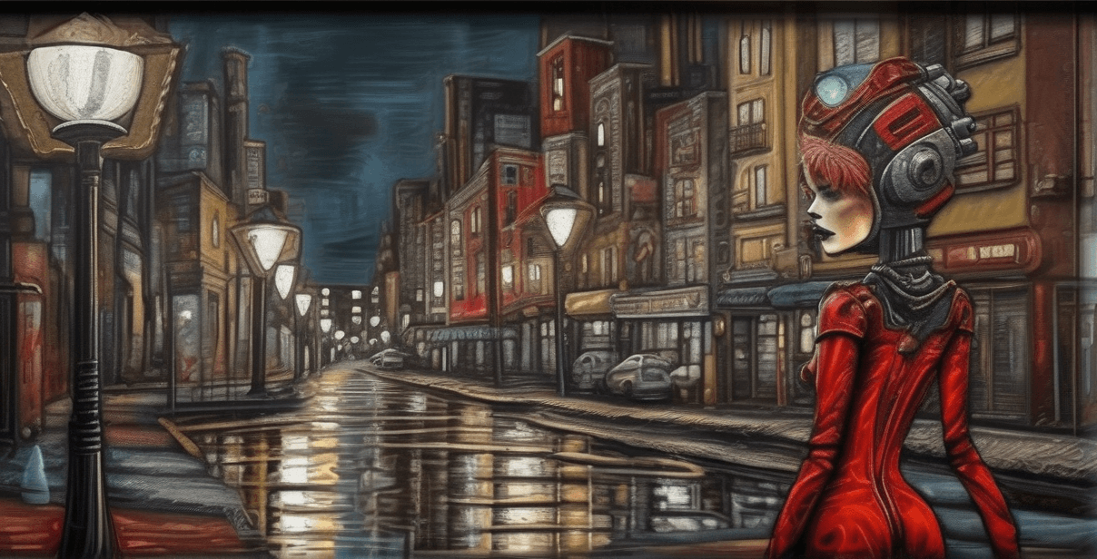 AI generated: sexy lady, Outsider Art, Robotpunk, Streetlights, octane rendering, REDengine engine, Renaissance, E...