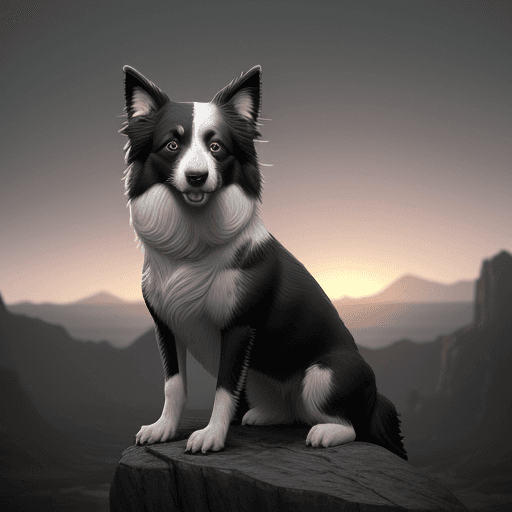 AI generated: Photo of a ultra realistic de un perro border collie, trepado en una roca, en una pose de caza, colo...