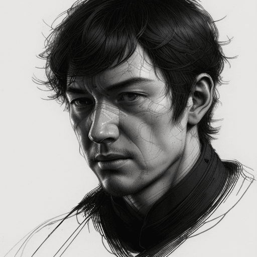AI generated: portrait of man, pen and ink, intricate line drawings, by craig mullins, ruan jia, kentaro miura, gr...