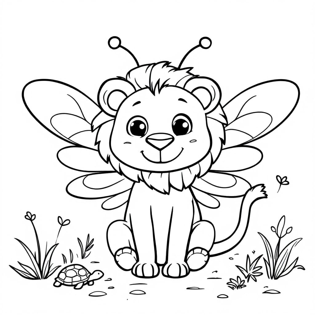 AI generated: A cute, cartoon-style dragonfly designed for a children's coloring book. The dragonfly has a friendl...