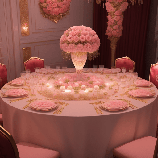 AI generated: A mesmerizing 8K 3D render of a luxurious mariage for The centerpiece of the table is a stunning arr...