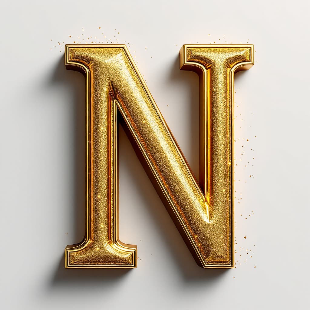 AI generated: Letter N 3d, metallic gold, with gold glitter and sparkles, hyperrealism, high detail, octane render...